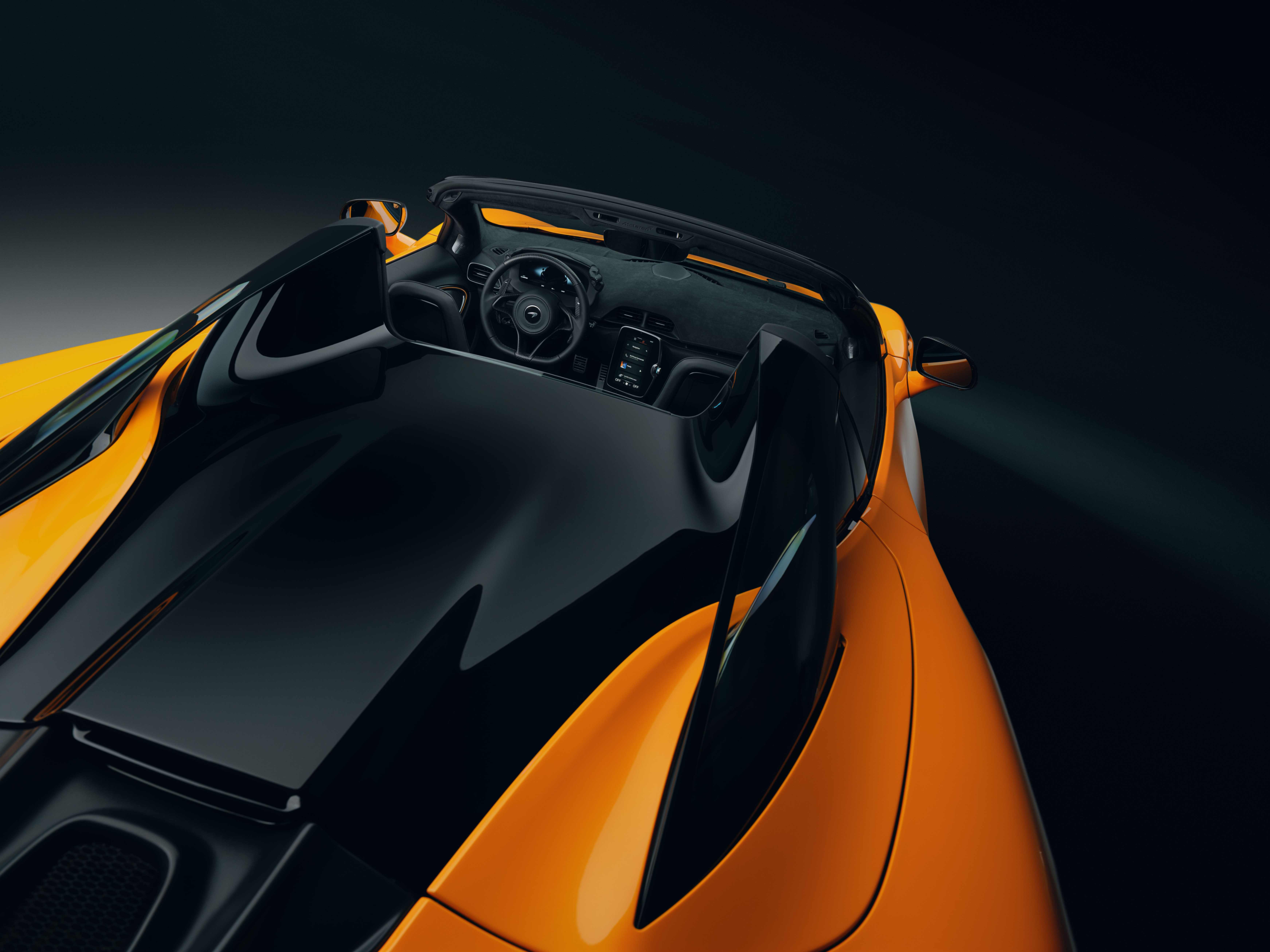 McLaren Artura Spider interior shown overlooking from the rear.