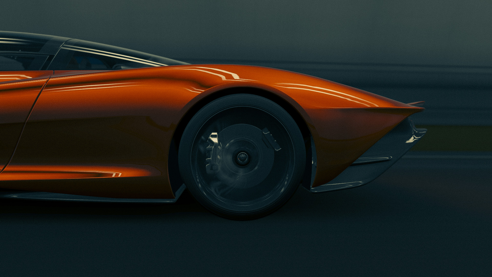 A digital rendering of the McLaren Speedtail in the Forza racing game, captured in a dynamic motion blur shot.