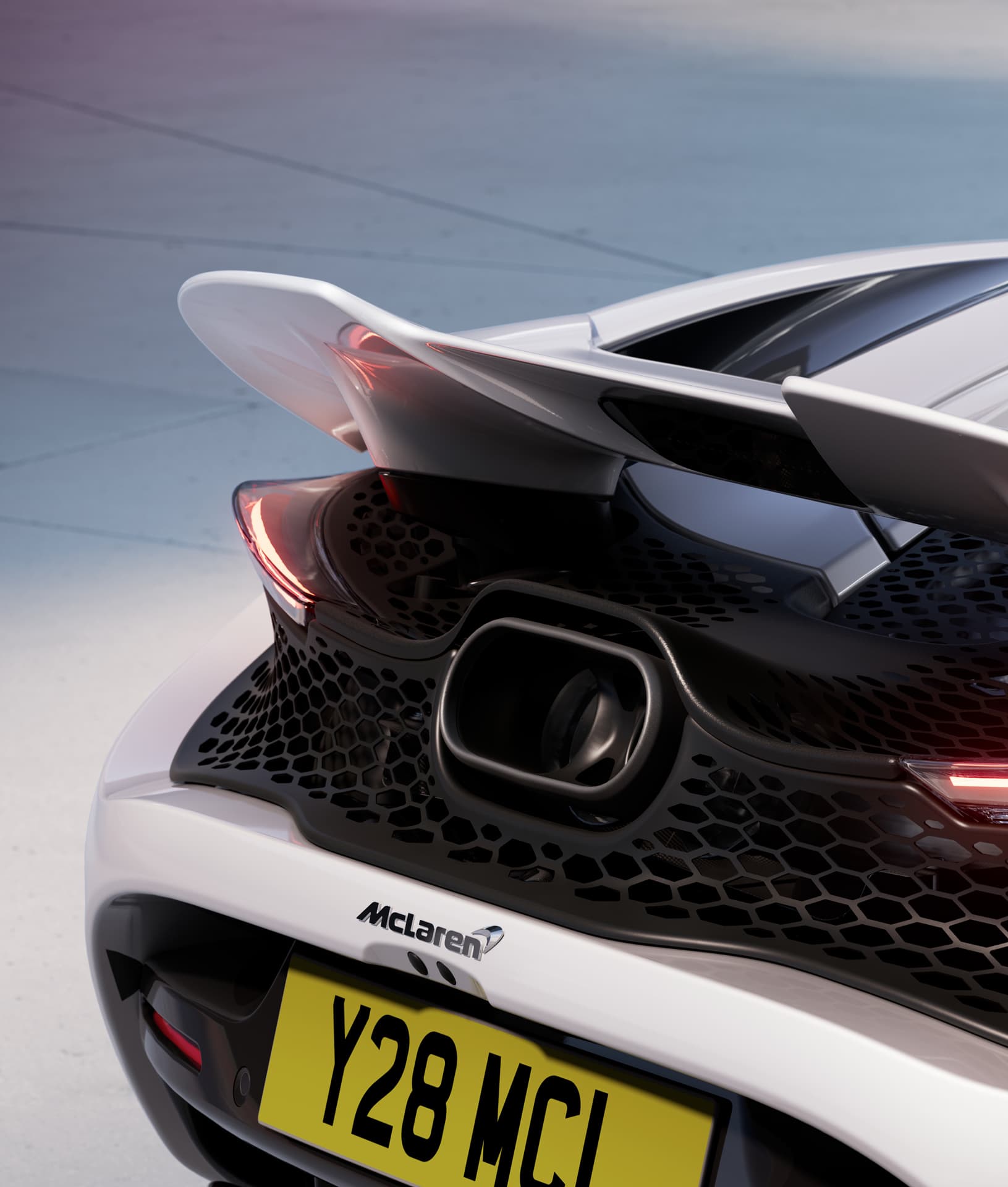 Close up on McLaren 750S Spider rear wing.