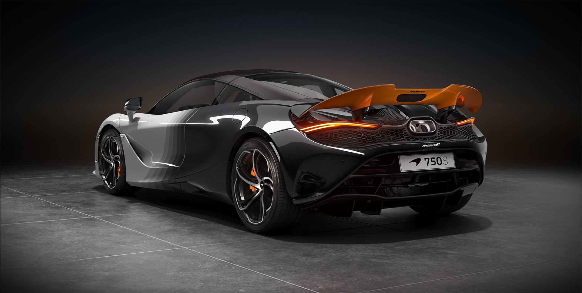 Grey Spectrum Theme MSO McLaren 750S - rear side view.