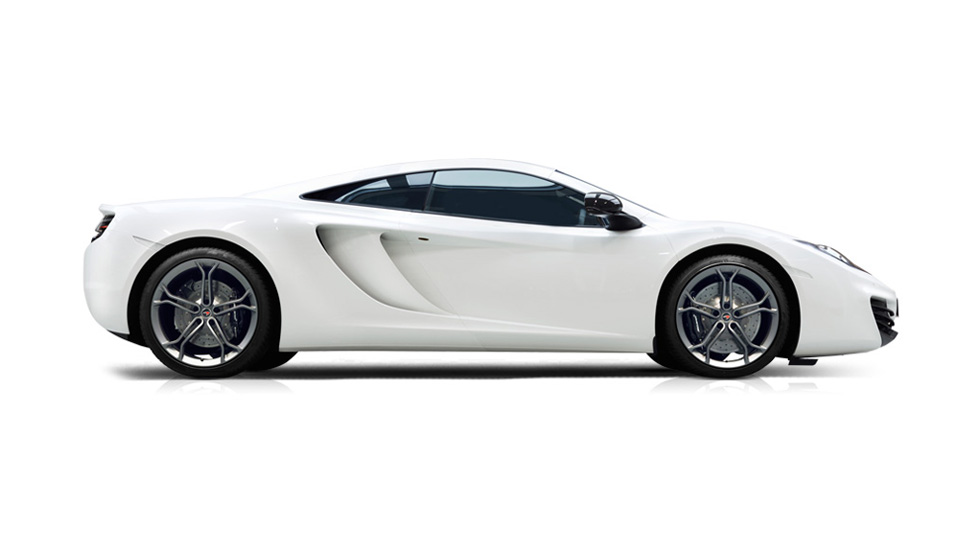 Side view of a white McLaren 12C, shown on a white background.