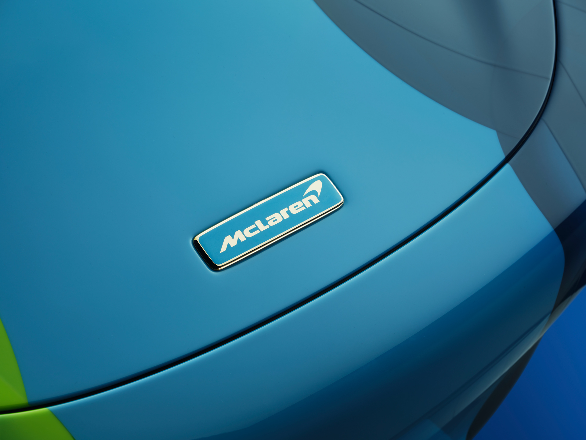 The blue McLaren badge on the nose of the Project Chromology 750s by MSO and Nat Bowen.