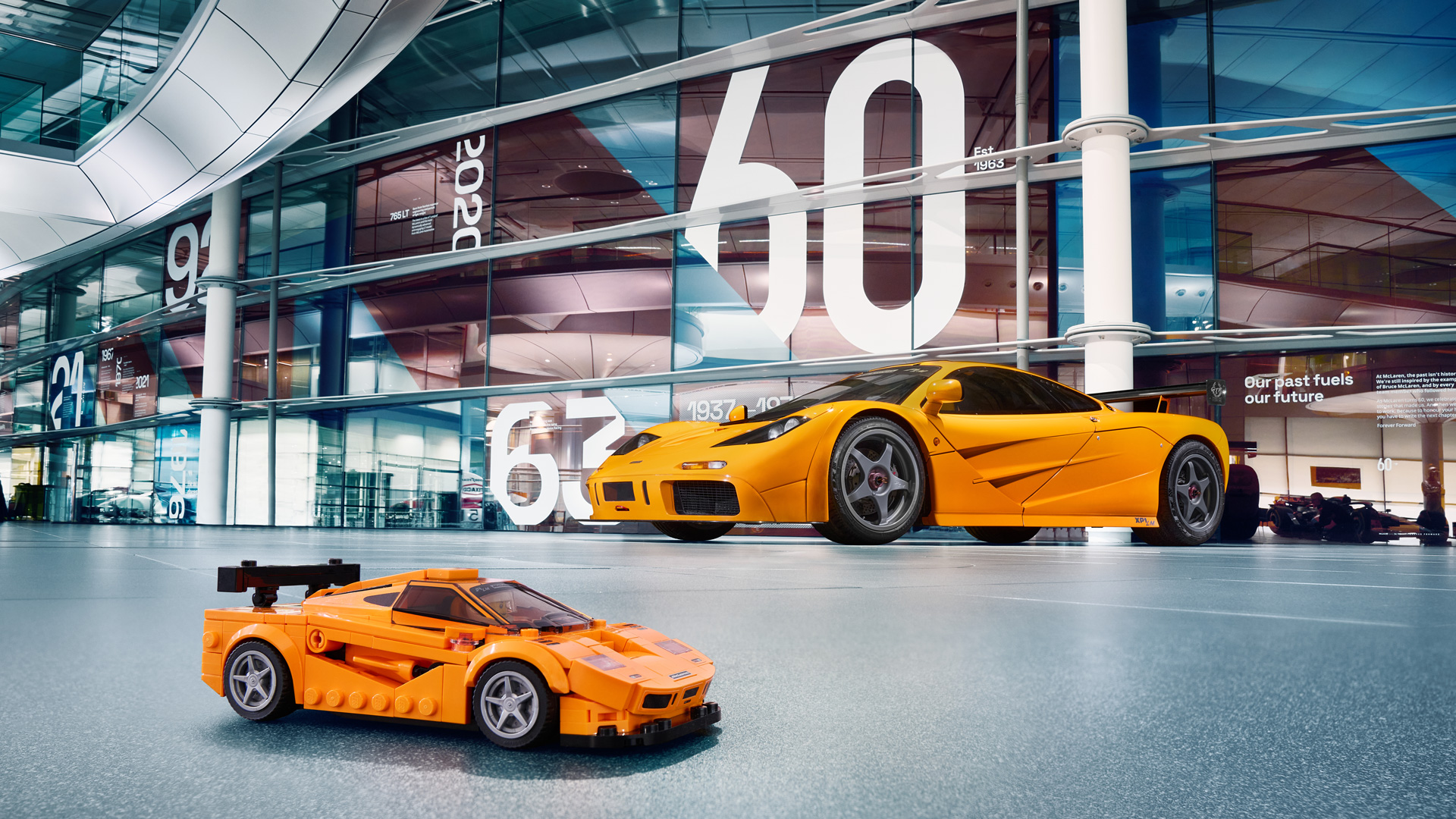 McLaren F1 LM parked behind it's Lego replica. 